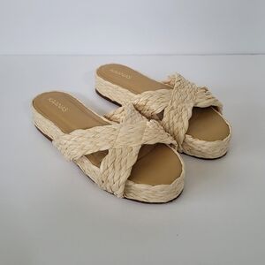 Kaanas Inagua Slip-On Sandals Natural Raffia & Leather Platform Women's Size 7